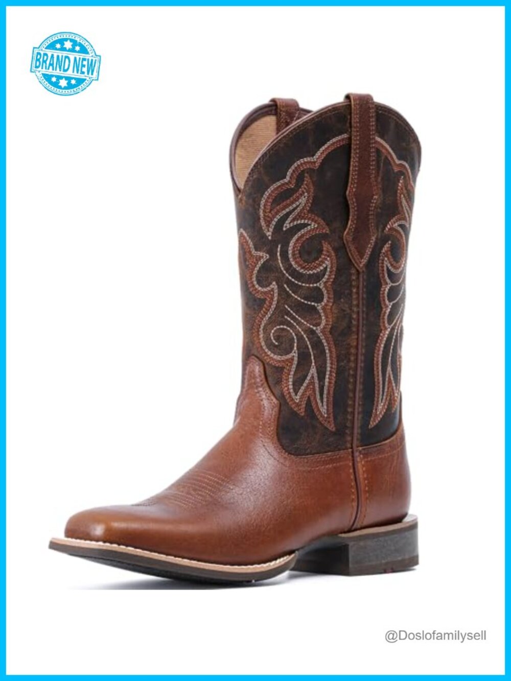 Handcrafted Full-Grain Leather Western Boots Square Toe Pull-On Mid-Calf